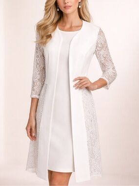 Maya Brooke White Lace Jacket Overlay Sheer Sleeve Formal Elegant Size 10